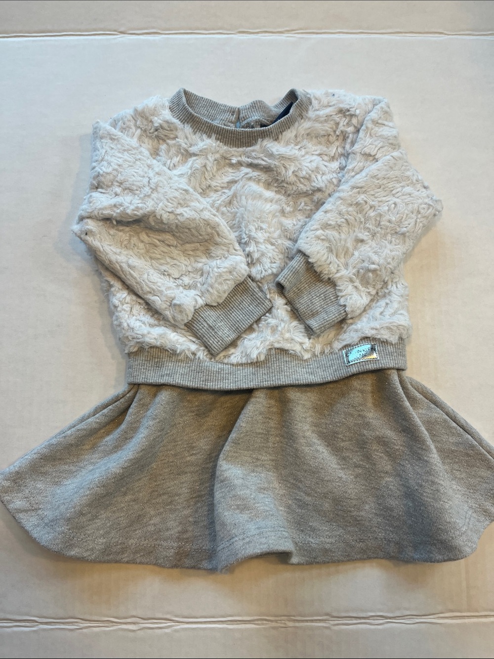 Calvin Klein White and Gray Textured Knit Dress